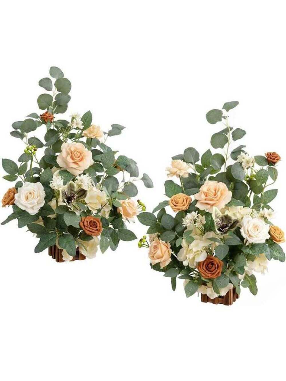 Fall Wedding Runner Flowers, Apricot Peach, 2pc Arrangement - New in Box